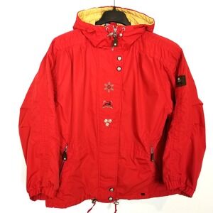 VTG Obermeyer Women Embroidered Ski Jacket Sz 14 Red Zip Up Hooded Outdoor